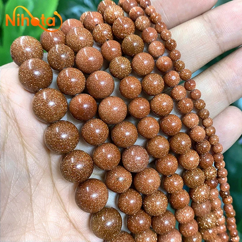 Smooth Gold SandStone Round Loose Beads 4/6/8/10/12/14mm DIY Bracelet Earrings Necklace Rings Jewelry Making 15