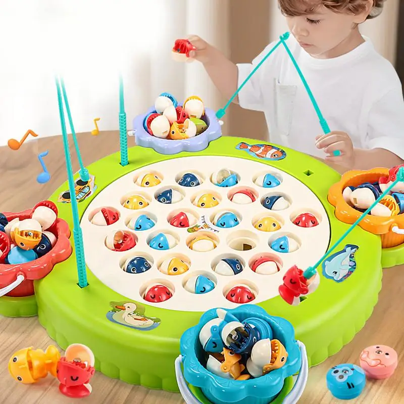 Conjunto de brinquedos de pesca giratória magnética, educação infantil, figurinhas de peixes pequenos, jogo de tabuleiro, multifunções