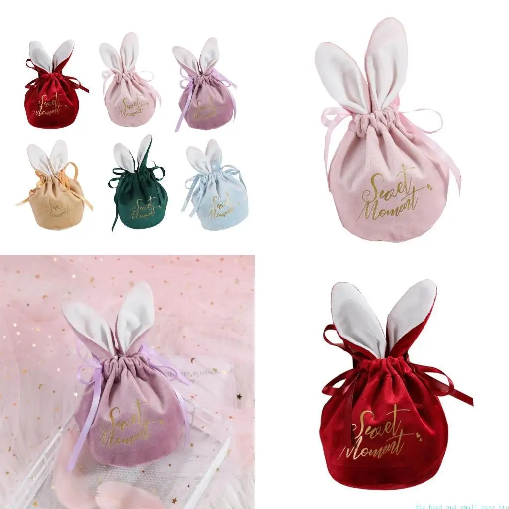 581C Candy Storage Bag Bunny Ear Packaging Easter Gift Packing Bags for Chocolate Sweet Valentines Day Drawstring