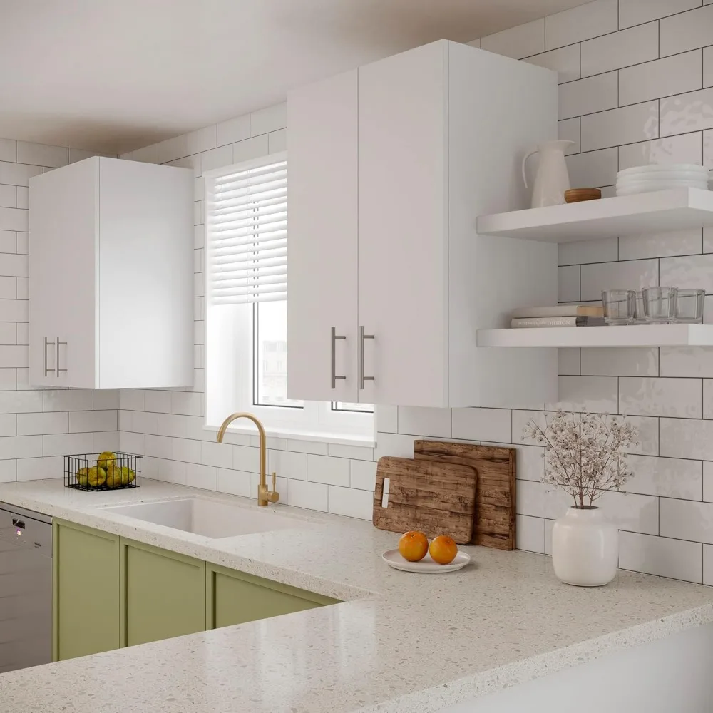 مجموعة خزانة تخزين خشبية مثبتة على الحائط للمطبخ، مقاس 24 × 33 بوصة، باب مزدوج مع إغلاق ناعم ومقابض معدنية #2