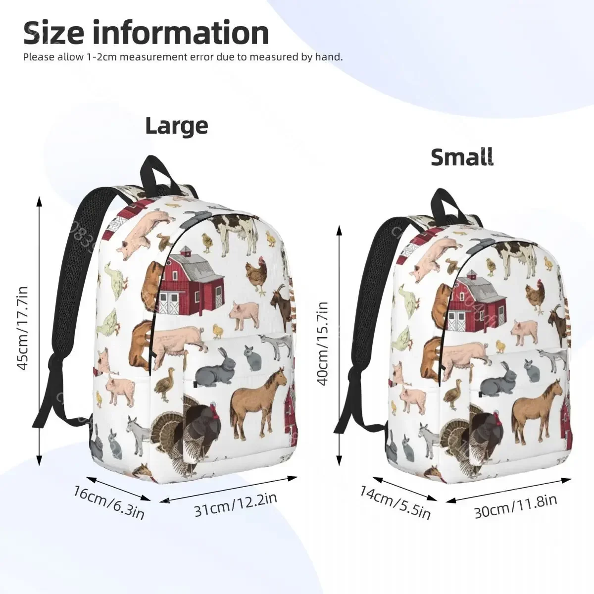 Farm Animals Backpack Farmhouse Village Pet Goose Pig Fun Backpacks Unisex College Breathable High School Bags Design Rucksack