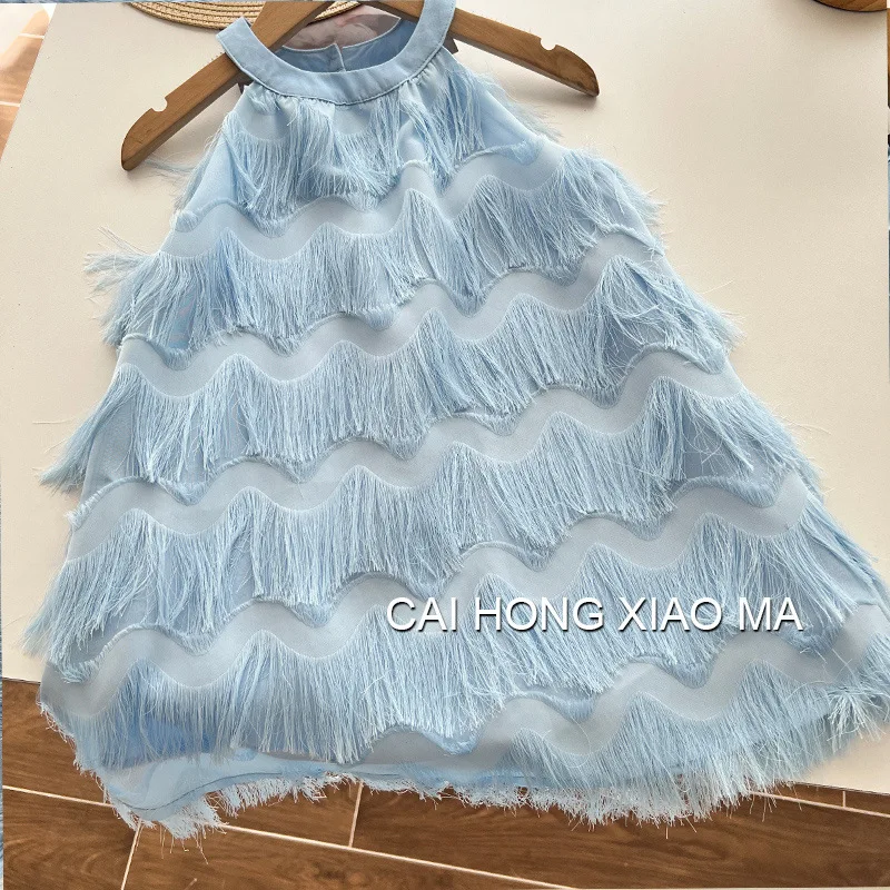 

Korean Children's Clothing Spring Summer New Girls' Fashionable Sleeveless Strap Dress Girls' Vest Dress