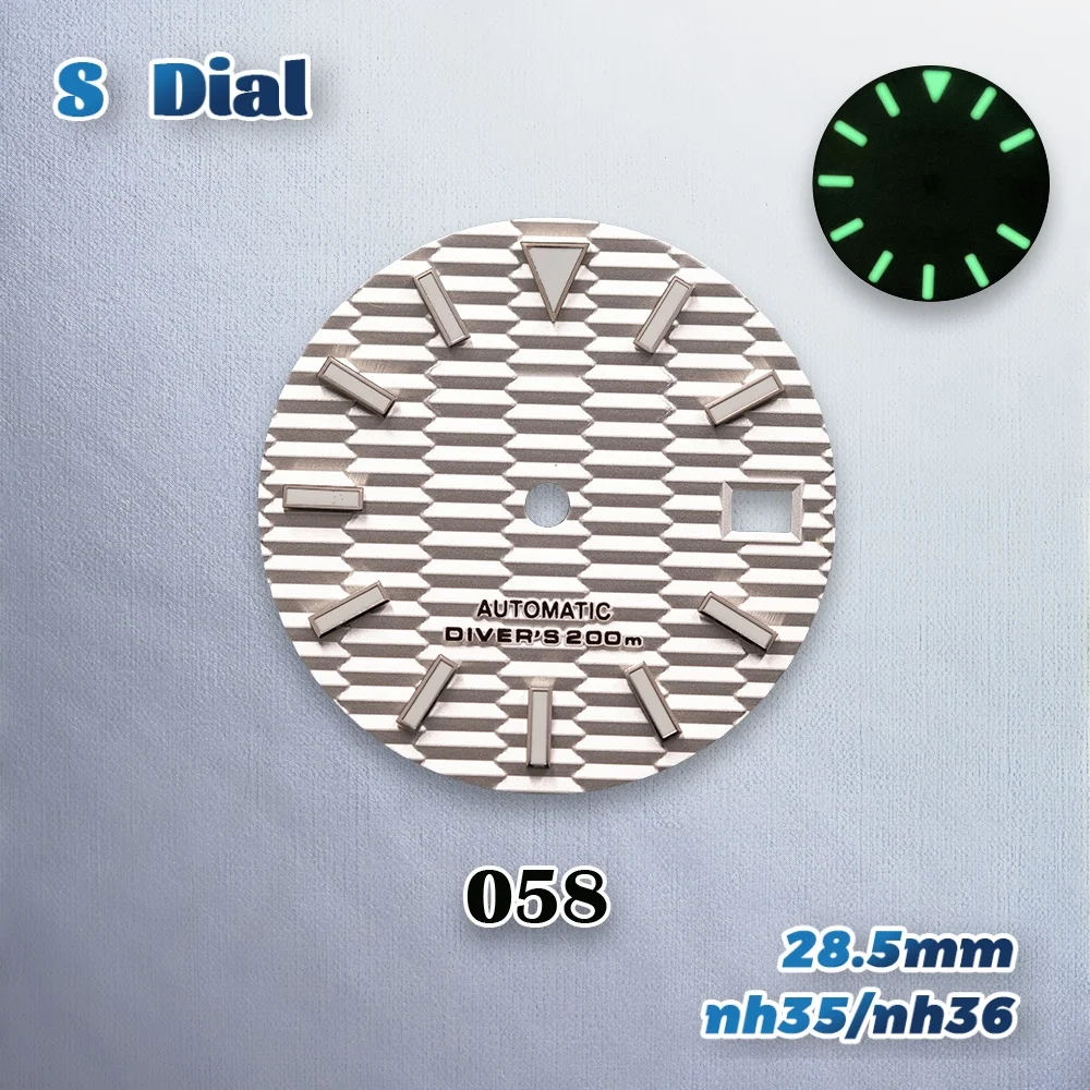 28.5mm S Logo SKX007 Pendenza Quadrante Fit NH35/NH36 Movimento Giappone Verde Luminoso Squisito Orologio Modifica Accessori di Riparazione