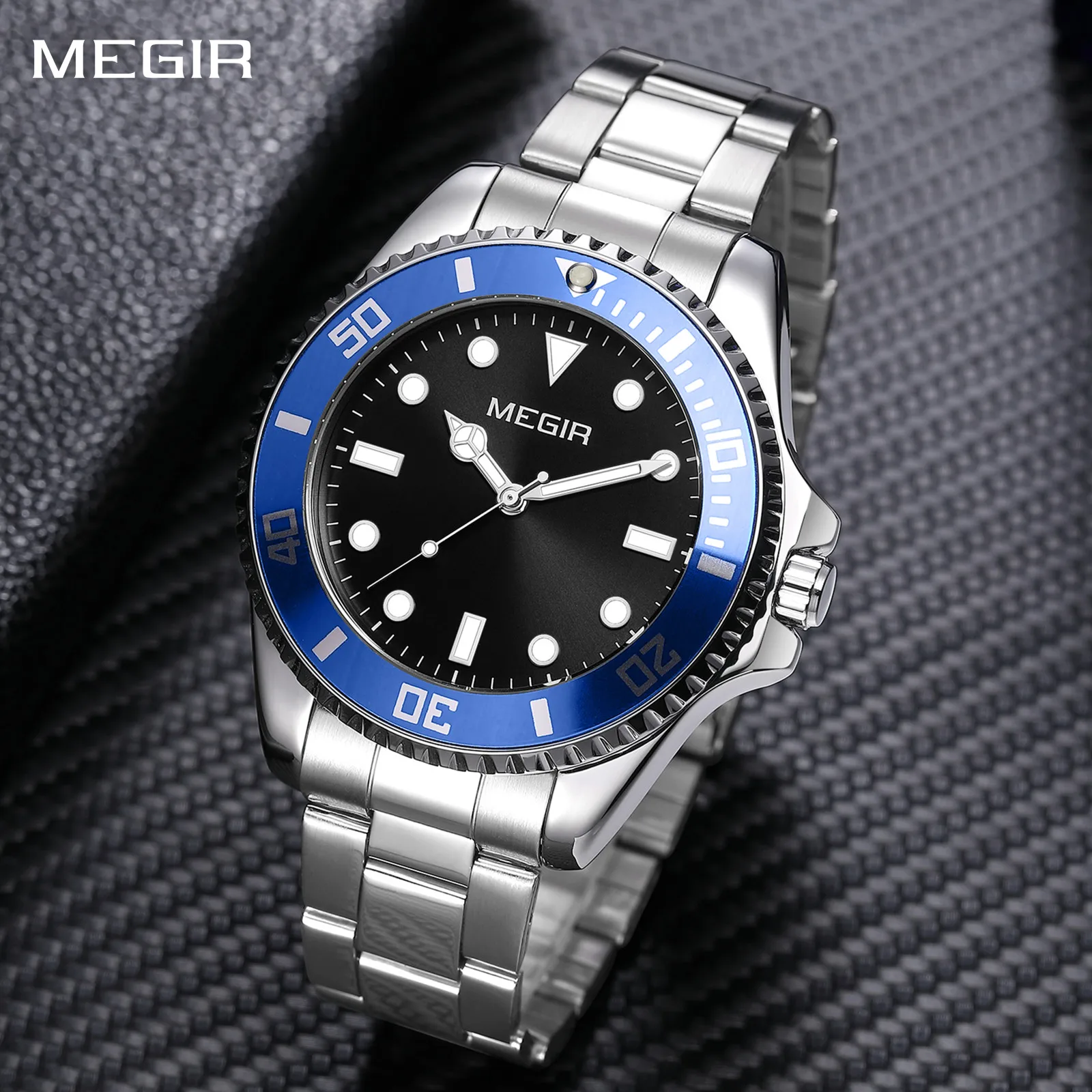 

MEGIR Роскошные кварцевые часы для мужчин с ремешком из нержавеющей стали, деловые повседневные наручные часы, водонепроницаемые светящиеся часы Montre Homme 1090