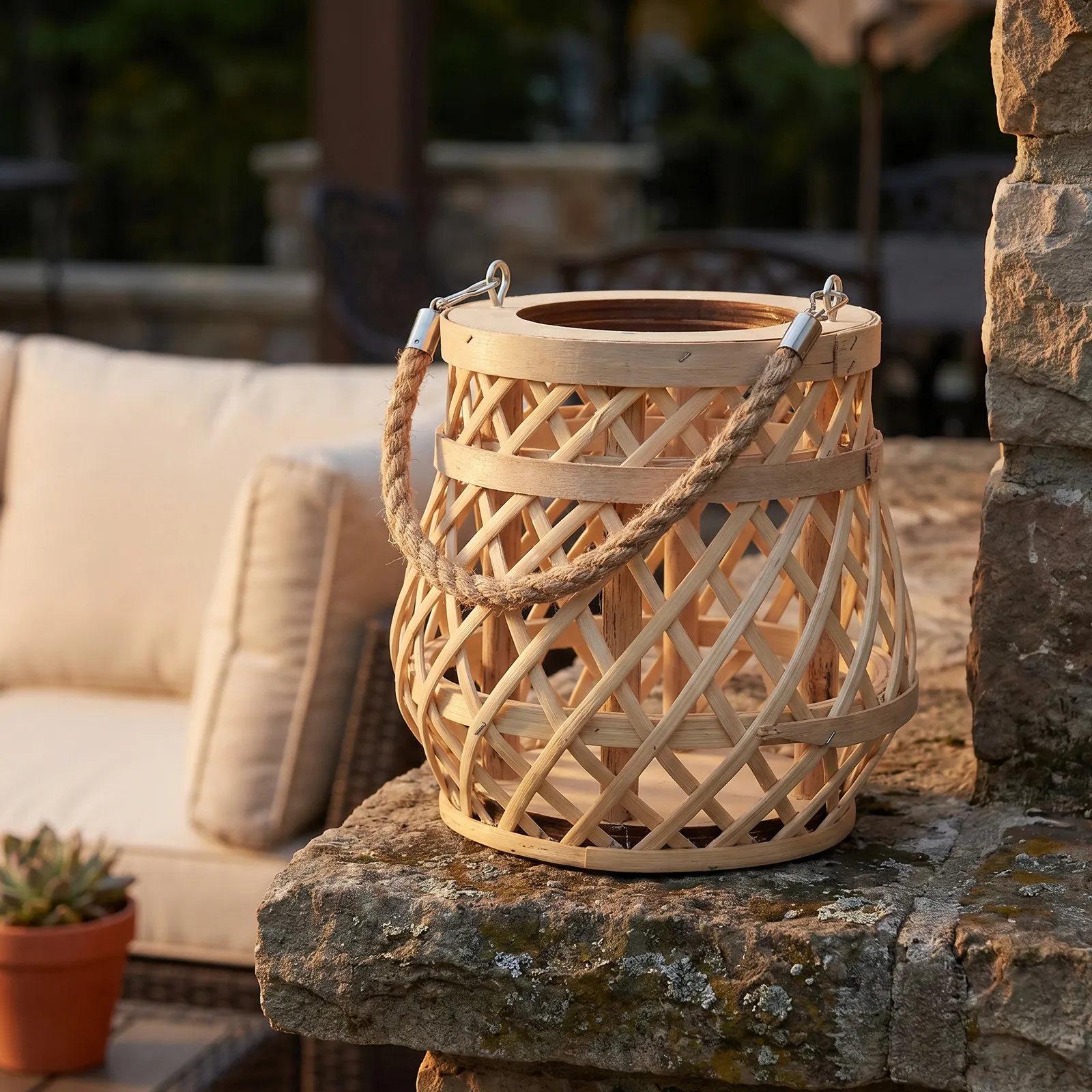Handwoven Bamboo Lantern Rustic Farmhouse Candle Holder Wedding Table Centerpiece Hanging Decor