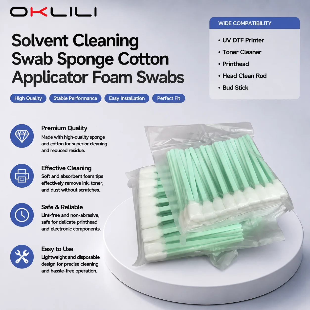 Solvent Cleaning Swab Sponge Cotton Applicator Foam Swabs UV DTF Printer Toner Cleaner Printhead Head Clean Rod Bud Stick
