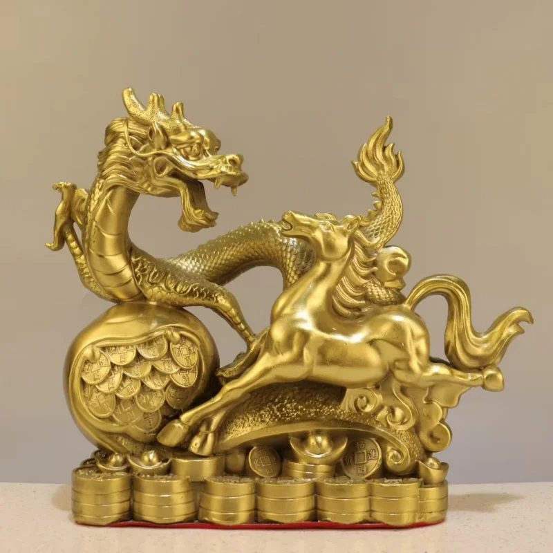 

Brass Dragon Horse Spirit Ornament Twelve Zodiac Metal Craft Home Living Room Shop Office Window Decoration