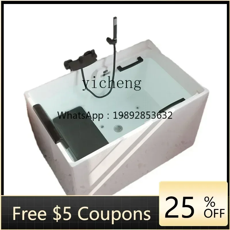 B24-Y1 Acrylic Independent Bathtub Mini Deep Bule Square Sitting Small Bathtub 0.8M