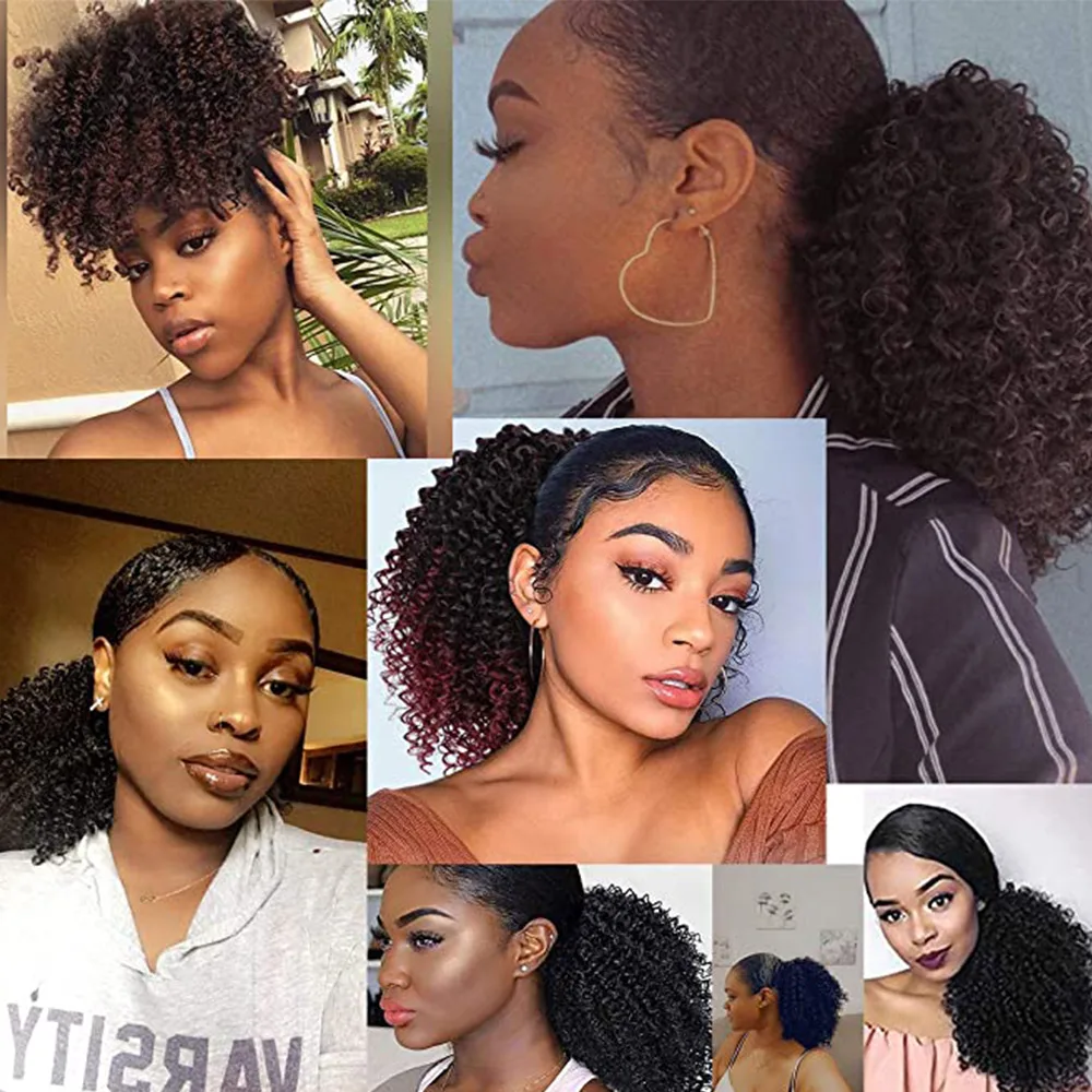 Alororo Drawstring Puff Ponytail Afro Kinky Curly Hair Extension Synthetic Clip in Pony Tail African Hairpiece For Black Women