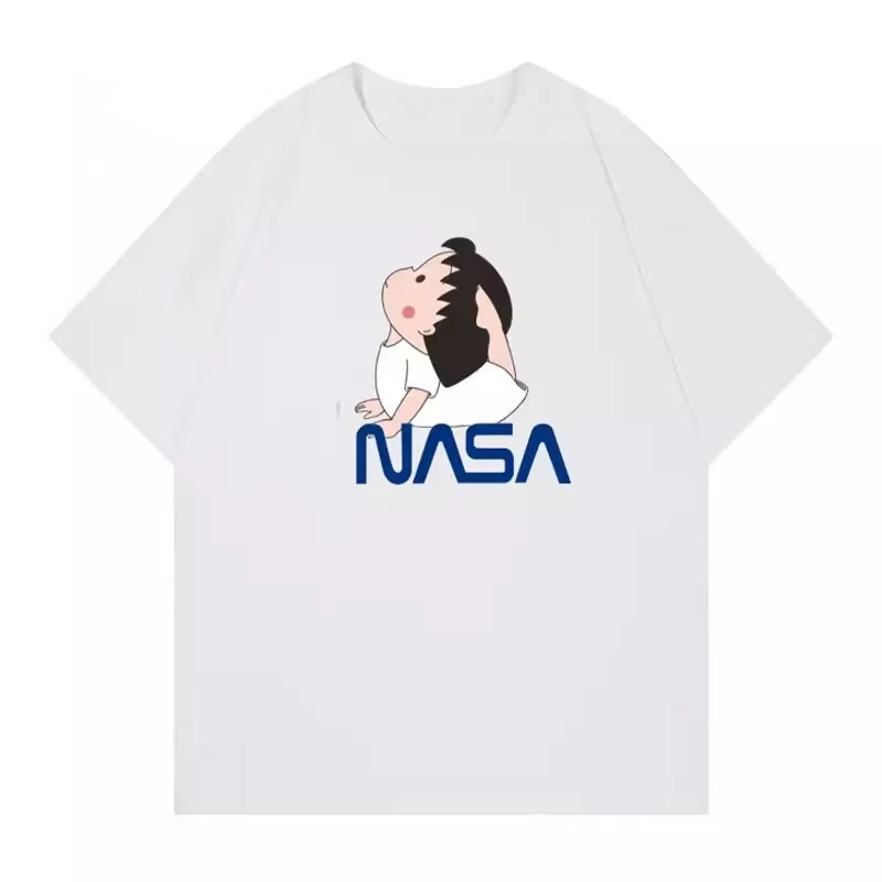 NASA Cherry Maruko Printed Personality High Street Short Sleeve T-Shirt Men's and Women's Summer Youth Cartoon Trend Couple Crew