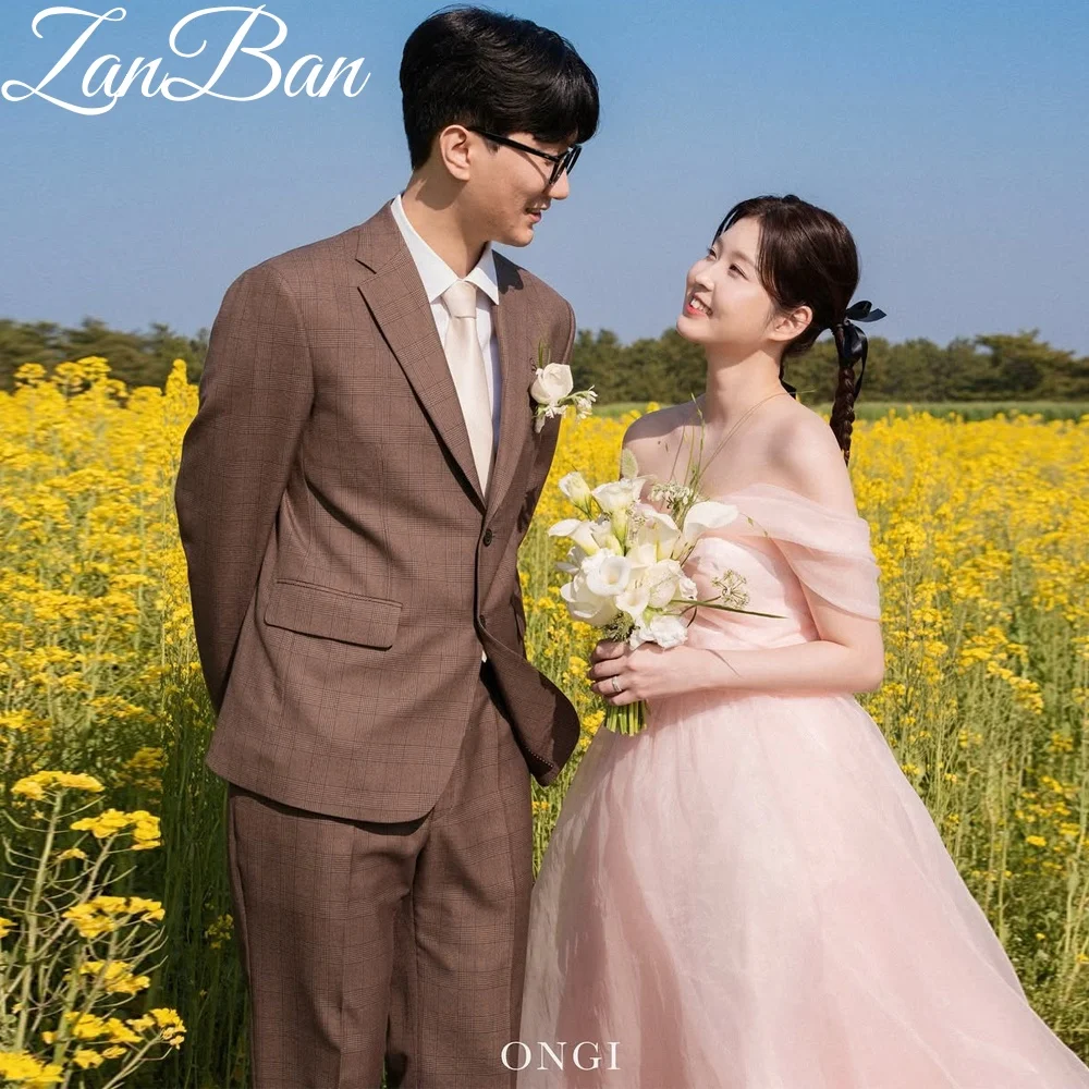ZanBan Elegant Pink A-Line Wedding Party Dresses Off Shoulder Evening Dress Korea Photo Shoot Bridal Reception Gown Customized