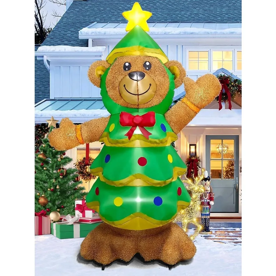 7.1 FT Christmas Fluffy Bear Inflatable Outdoor Decoration Christmas Tree Stuffed Bear Inflatable with Builtin LED Light Blow U - Image 5