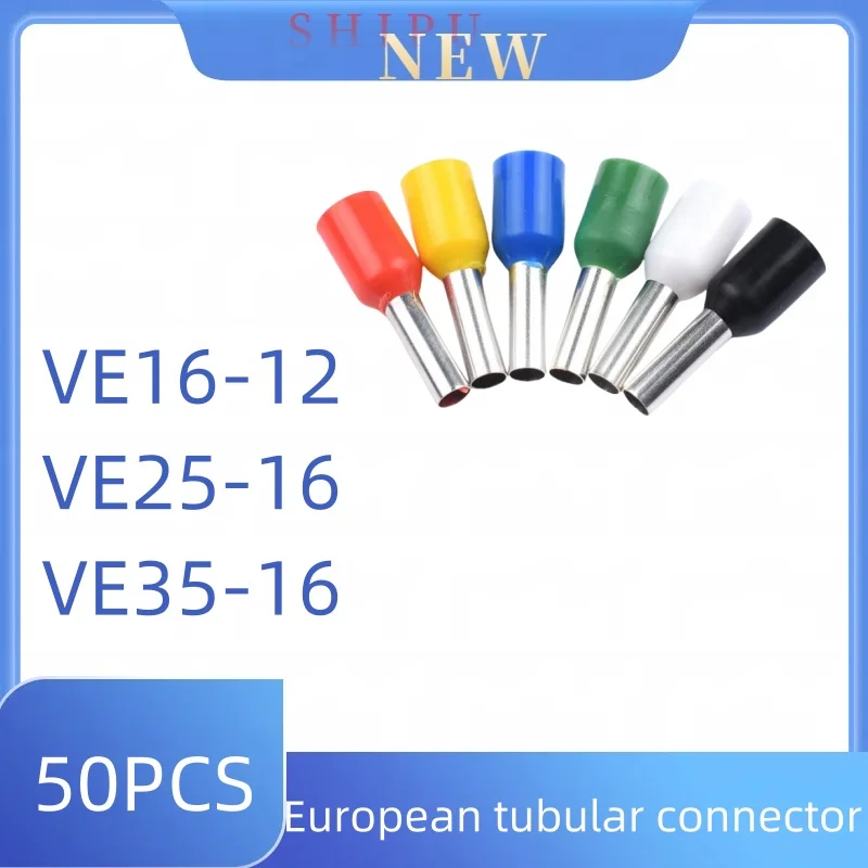 50PCS Electrical block cable terminator-terminals, insulated sockets  VE16-12 VE25-16 VE35-16 European tubular connector,