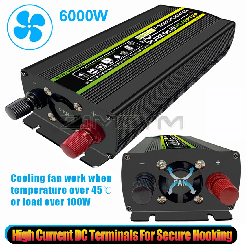 8000/6000W Pure Sine Wave Inverter Smart Digital Display Car Outdoor Power Outage DC12/24V to AC 220V Power Inverter