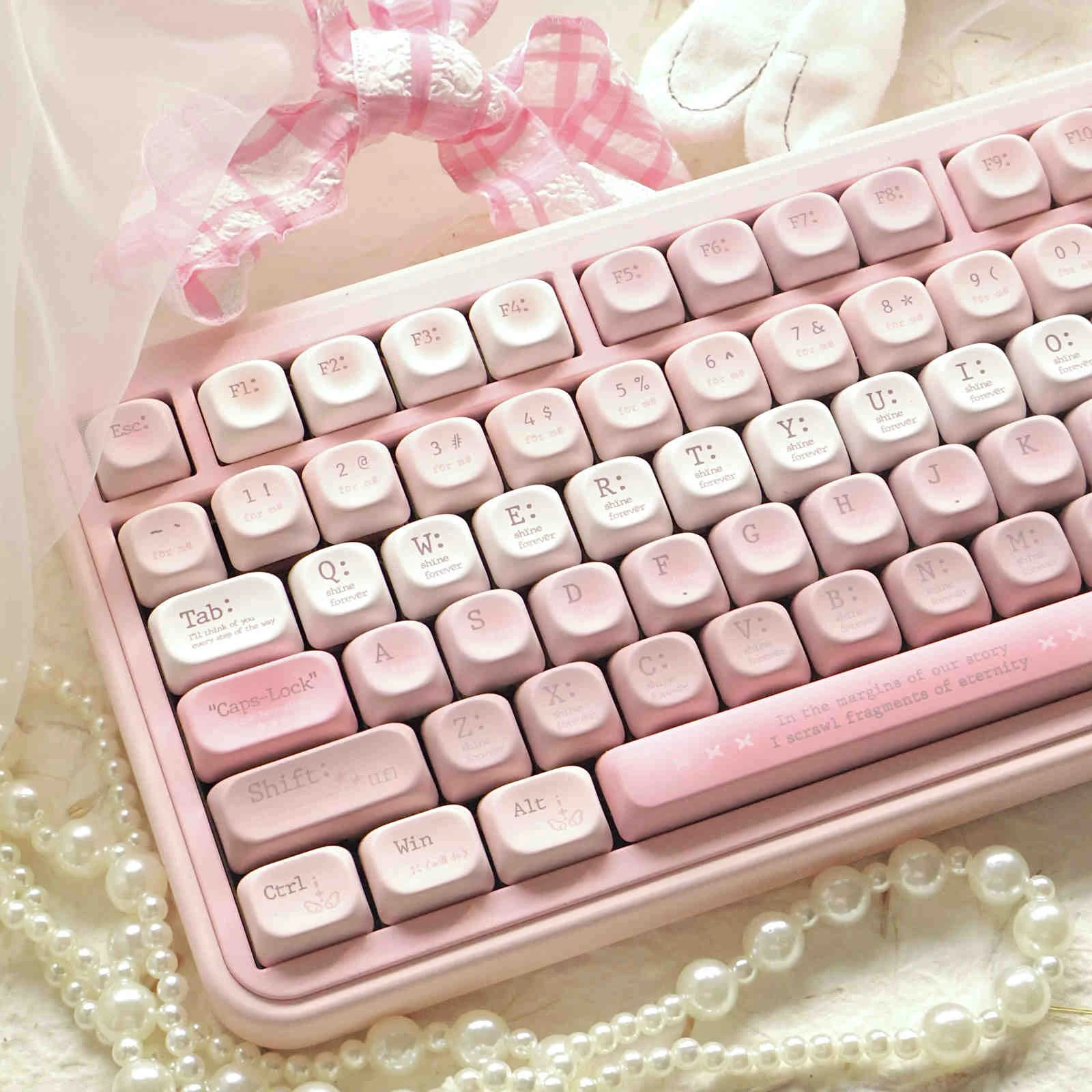 Pink Romantic tipsy Dye Sublimation PBT Keycaps MOA Profile Custom Keycaps 129 Keys for Cherry MX Switches Mechanical Keyboard
