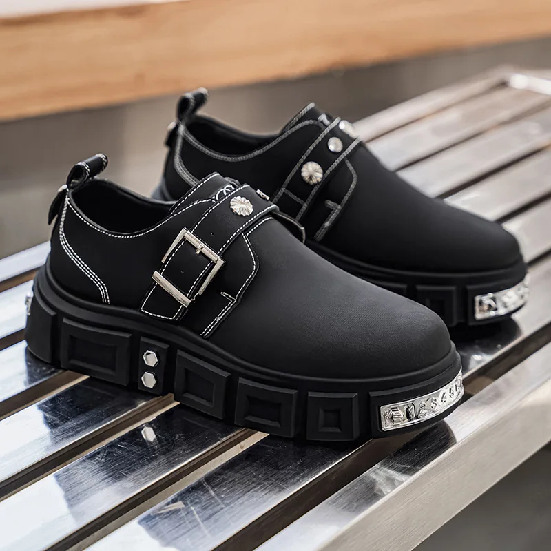 

2026 New Casual Men Sneakers Fashion Leather Men Shoes Designer Belt Buckle High-end Black Derby Shoes for Men Zapatillas Hombre