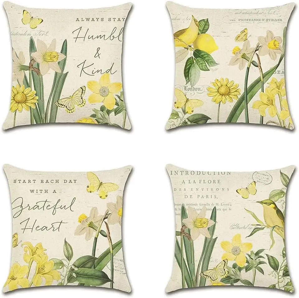 Decorative Pillow Cover 45 X45 Narcissus Pattern Cushion Cover, Suitable for Outdoor Living Room Sofa Farm Decoration Pillowcase