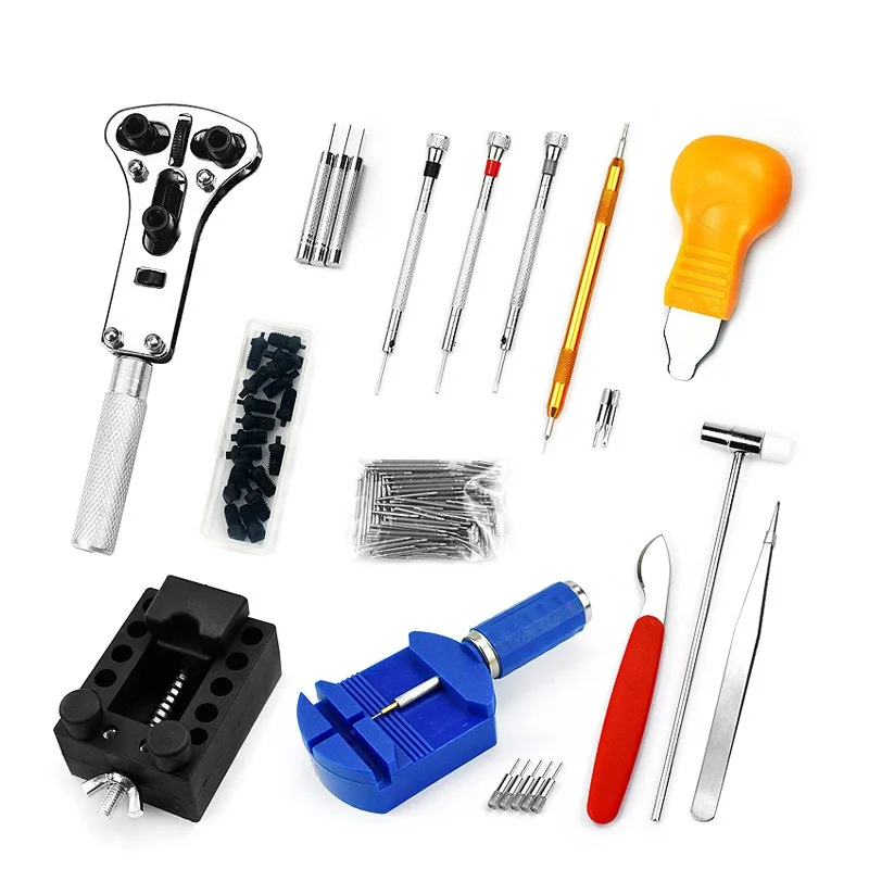 147-piece Set Watch Repair Tool Kit Spring Bar Set Link Pin Back Opener Remover Watch Maintance Kits with Carrying Case & Hammer