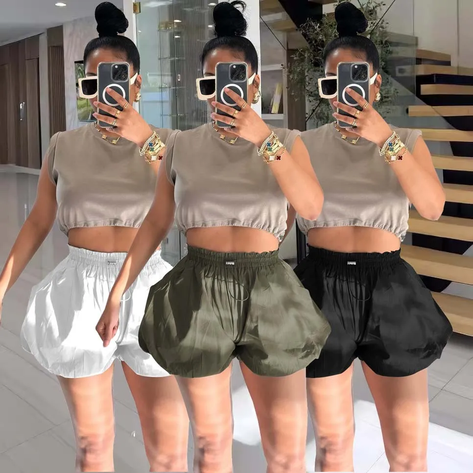 

Sexy Puff Shorts Pant Bloomers High Waist Skinny Pants 2024 Summer Women Sweat Fashion Pleated Cargo Pant Y2K Streetwear Clothes