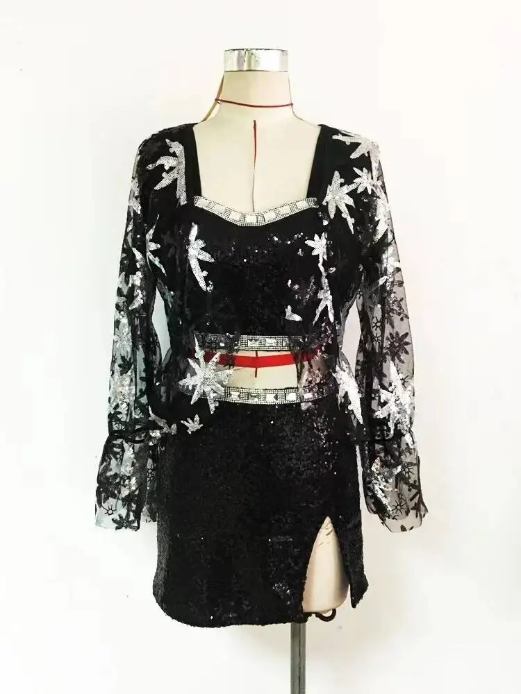 Women Kpop ROSE Group Stage Dance Shiny Sling Tops Jazz Dancewear Performance Costume Sequins Skirt Sexy Festival Outfits view 5