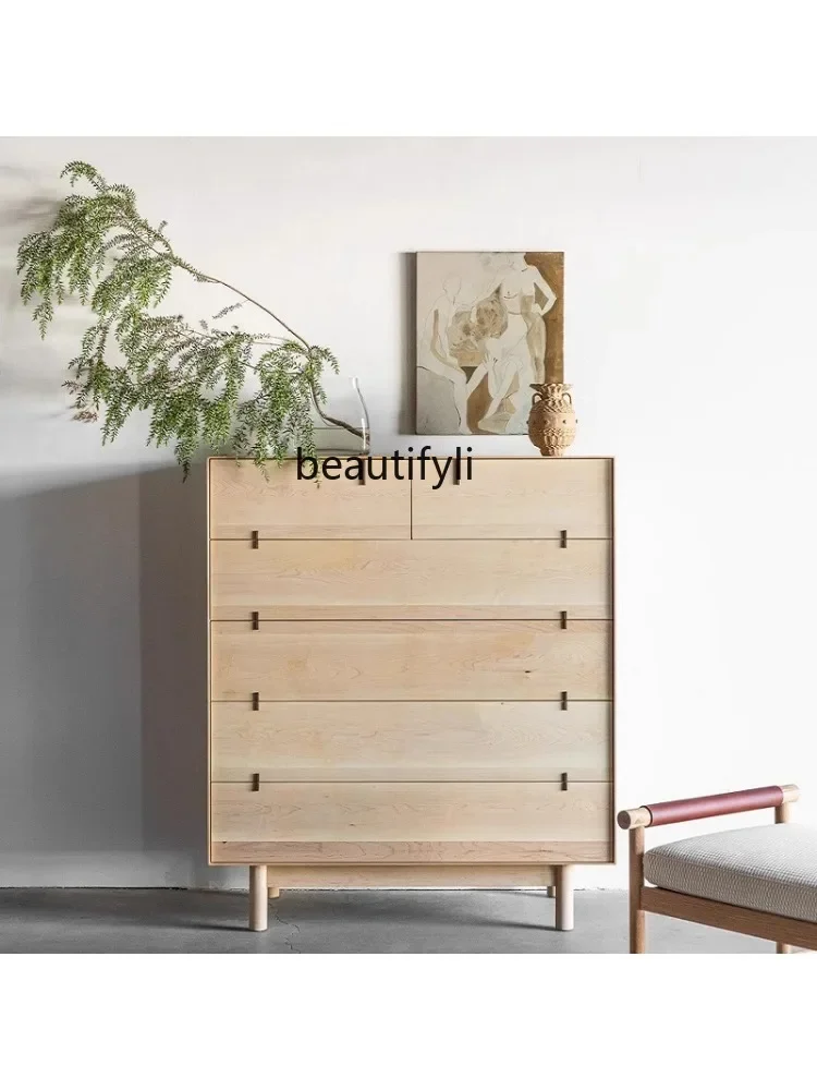 

Solid Wood Ash Storage Chest of Drawers Small Apartment Nordic and Japanese Style Simple Living Room Side Cabinet Log Style