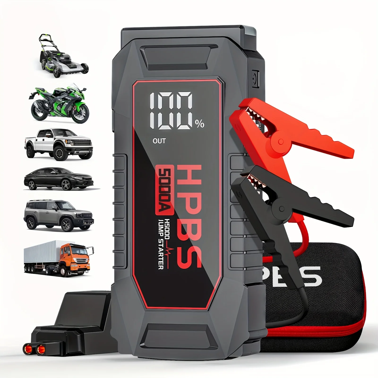 Portable 12V Car Jump Starter & Battery Charger for Cars, Motorcycles, SUVs, Lawn Mowers — Fast, Safe Boost for Dead Batteries; Built-in High-Capacity Power Bank, Dual USB Ports, Real-Time LED Display, Emergency Flashlight, and Essential Car Tools view 7