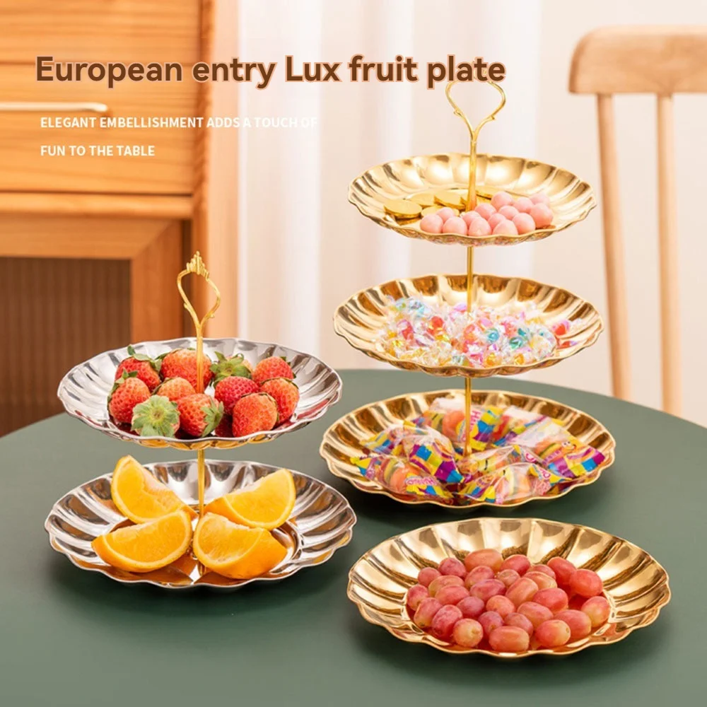 

European style luxury multi-layer fruit tray Stainless steel gold silver Dim sum tray Household living room candy tray