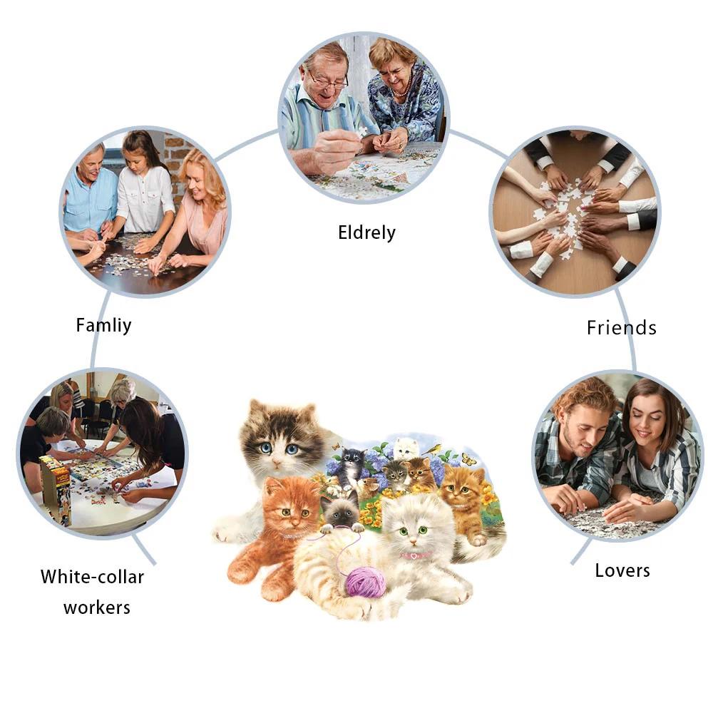 ألغاز الصور المقطوعة الخشبية للقطط، ألغاز متقدمة مع حزمة هدايا جميلة، قطع على شكل فريد، أفضل الهدايا لعبة عائلية لديكور المنزل