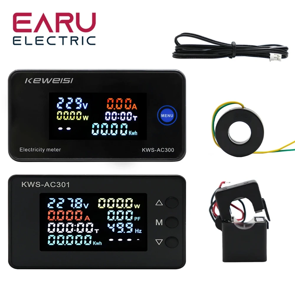 Digital Power Energia Voltímetro Amperímetro Voltagem Wattmeter Kwh Temperatura Medidor de Eletricidade ac Kws-ac301 Kws-ac300 50300 100a