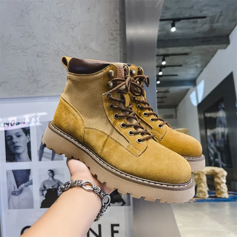 

Luxury Autumn Winter Cow Suede Men Tooling Ankle Boots Top Quality Leather Shoes British Outdoor Work Desert Boots Platform Boot