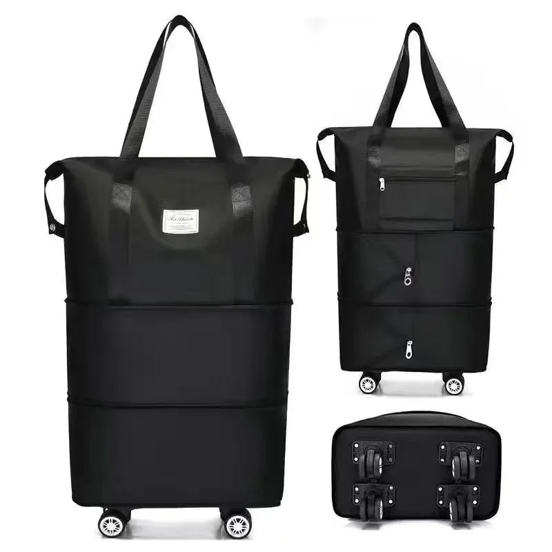 

Multipurpose Double-layer Expandable Travel Tote Bag Large Capacity Handbags with Spinner Wheels Luggage Storage Tote Bags