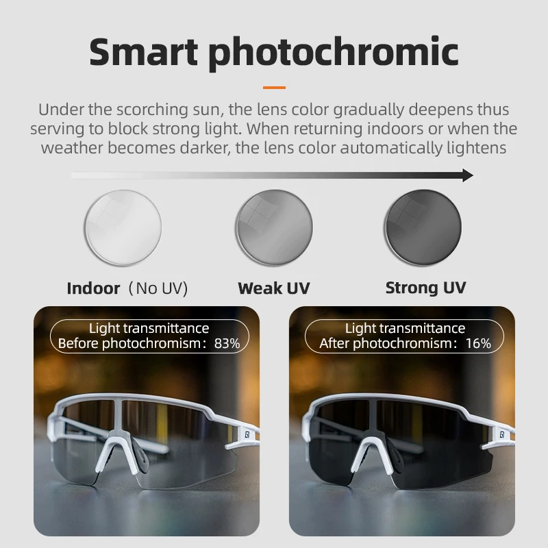 ROCKBROS Photochromic Cycling Glasses Men Women Outdoor Sports Hiking Sunglasses Photochromic Eyewear MTB Road Bicycle Goggles
