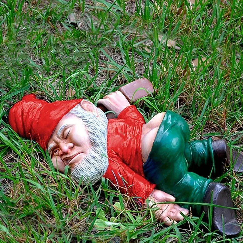 Drunk Dwarf Sleeping on The Floor Resin Decorative Ornaments in The Courtyard Creative Garden Drunk Dwarf