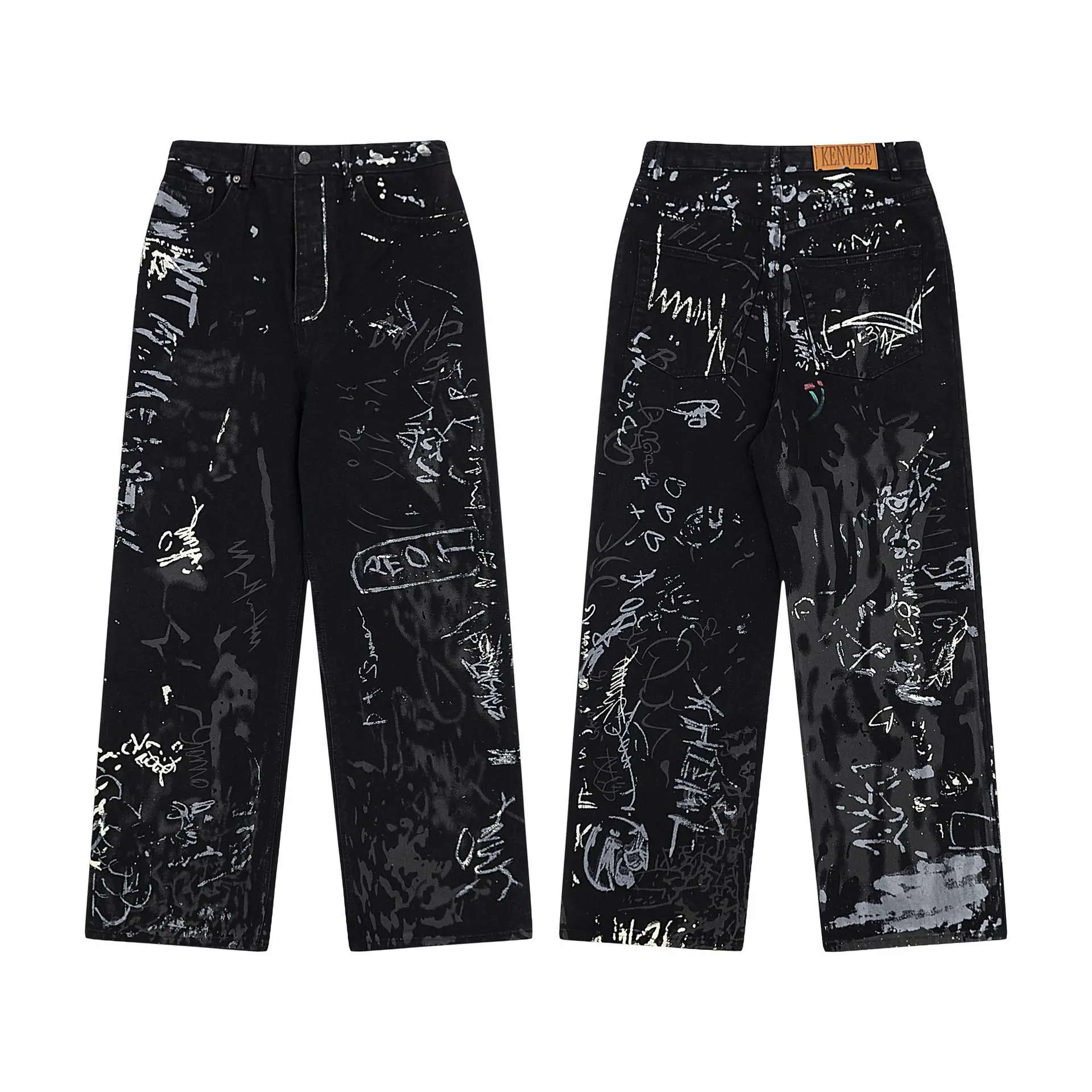 Dżinsy damskie dla mężczyzn Retro Y2K Black Graffiti Punk Rap Street Jeans Designer Straight Fashion Pants Couple Sports Casual Trousers