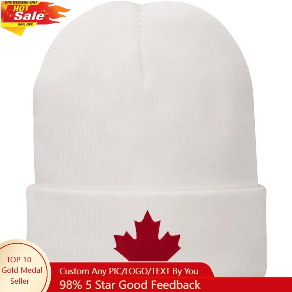 

Canada Maple Leaf Embroidered Winter Cuff Long Beanie - Red Flag
