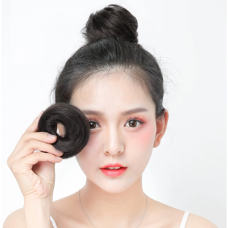 الاصطناعية الكرة رئيس وهمية Scrunchie كعكة الشعر مستقيم مجعد رباط شعر مطاطا كاذبة خصلات شعر للنساء اللحم رئيس Chignon