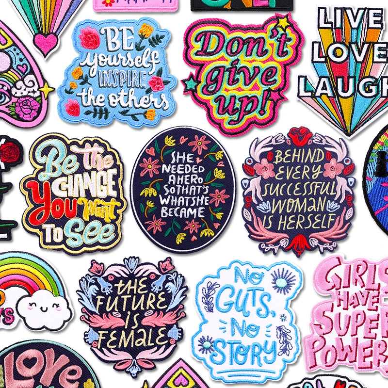 Give Up Brief bestickt PAtch Frauenrechte/Cartoon Regenbogen Buchstaben Patch Eisen auf Patches für Kleidung Nähen Abzeichen