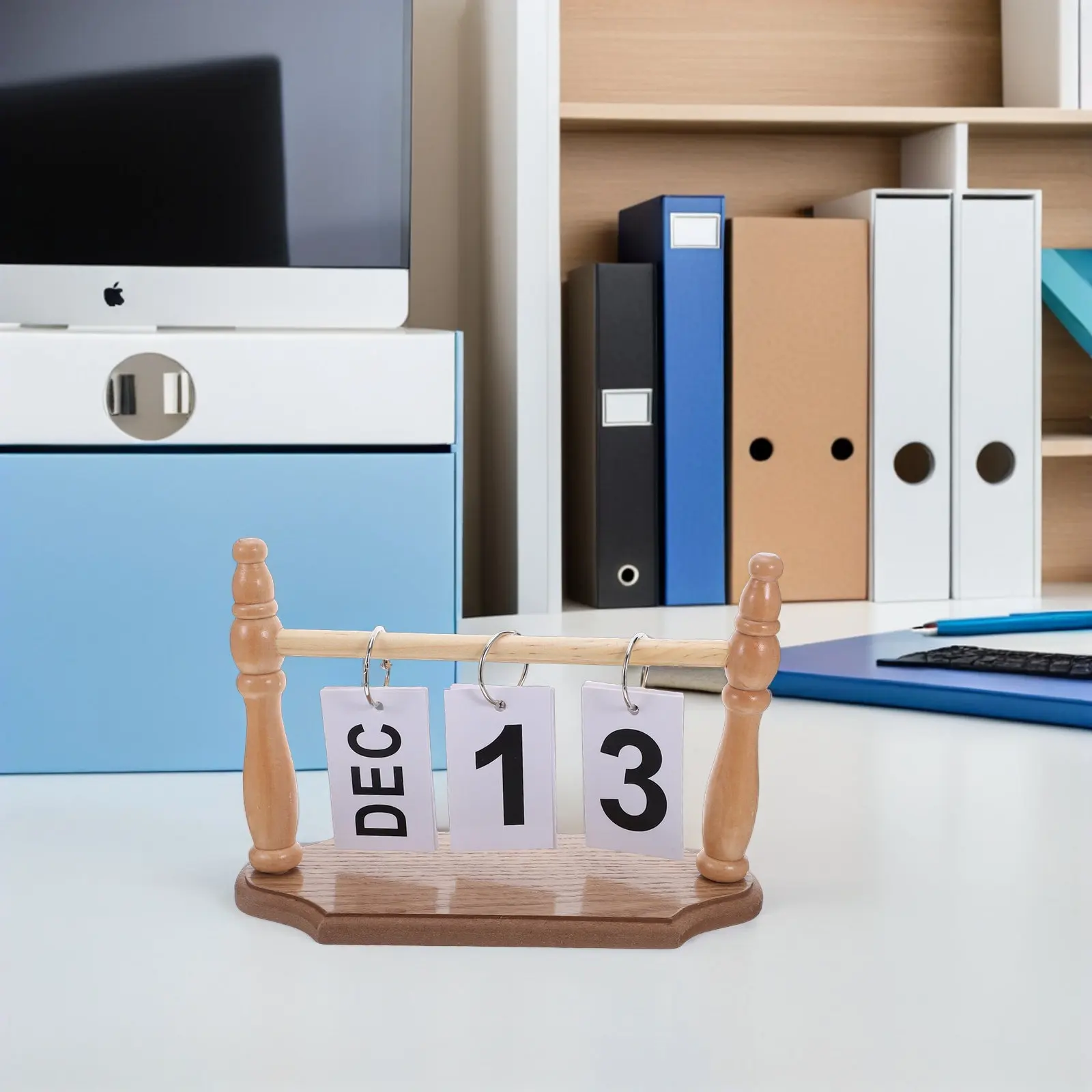 

Wood Flip Desk Calendar Nordic Style Reusable Perpetual Tabletop Decor for Office Home Study Rustic Natural Grain Design