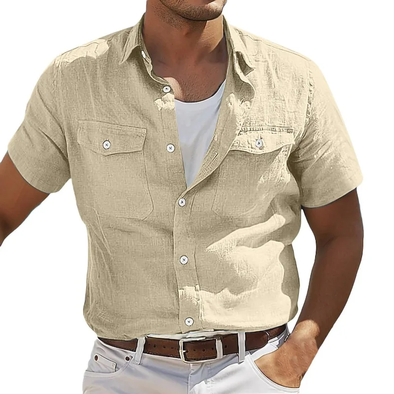 New 2025 Summer Men's Pure Cotton Casual Shirt with Multiple Pockets, Trendy Workwear Style Fashion