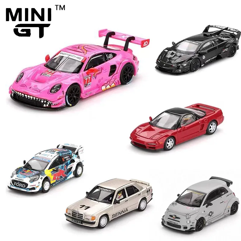 

MINIGT 1:64 Porsche 911 Pink Dinosaur Lamborghini Ford Mercedes-Benz 190E Alloy Car Model Collection Gift
