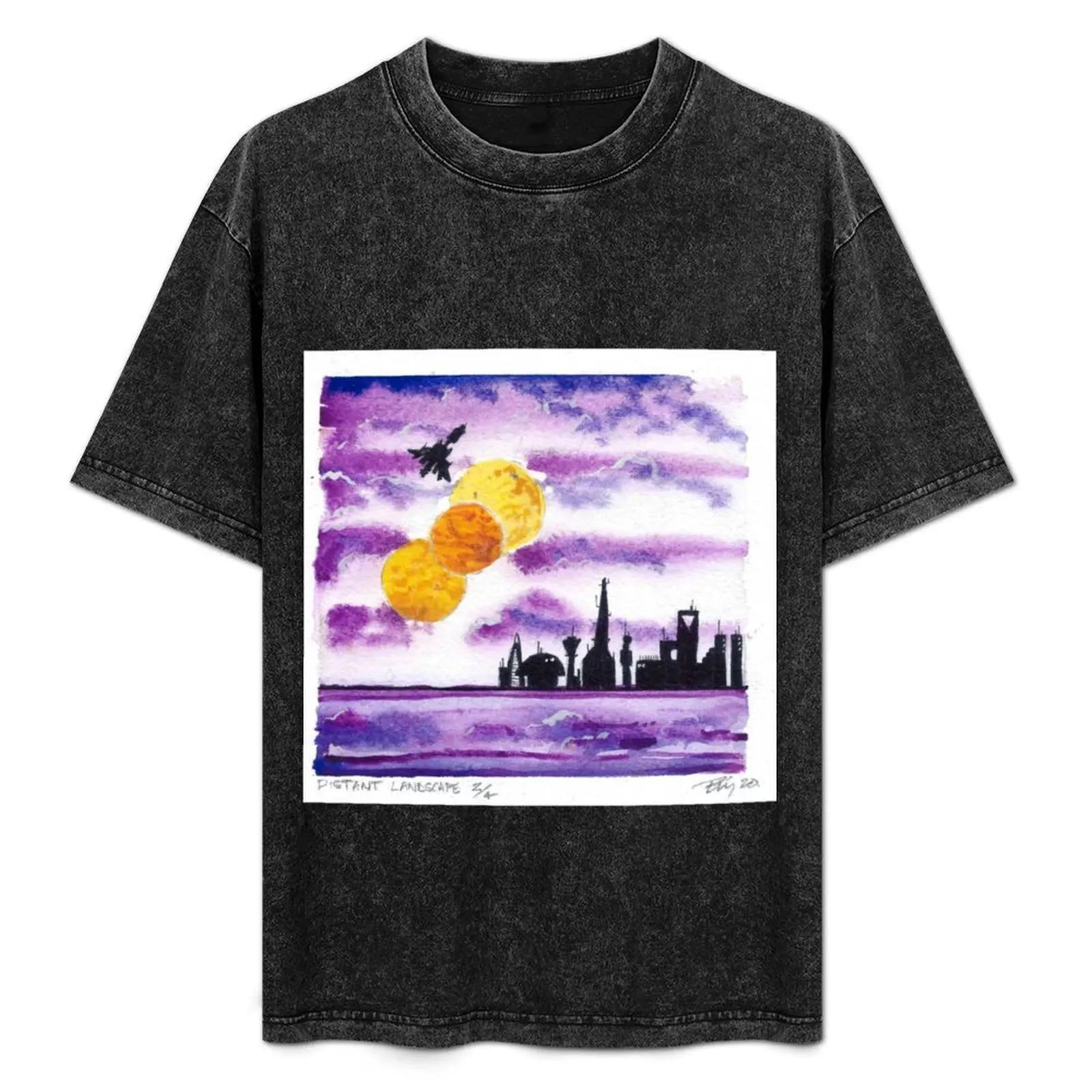 

A Distant Landscape Watercolor #2 T-Shirt Basic Simple Casual Short Sleeve Tee