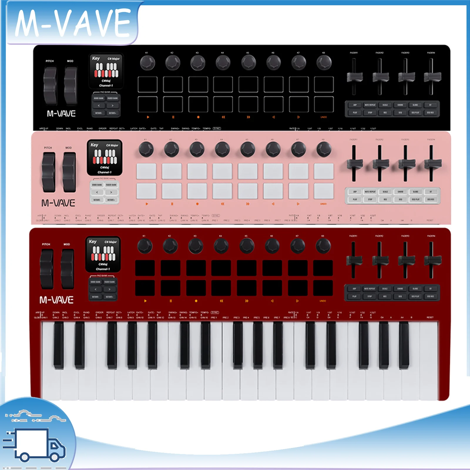 

M-VAVE SMK-37 PRO 37 Key MIDI Controller - 8 Knobs & 16 RGB Pads for Software Operation with USB Accessories