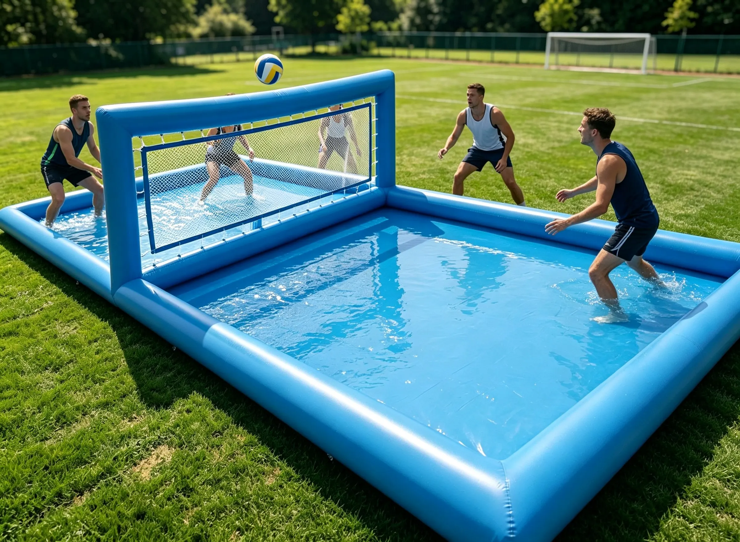Outdoor PVC Inflatable Water Volleyball Pool Set Big Court with Net for Backyard & Beach Summer Water Activities