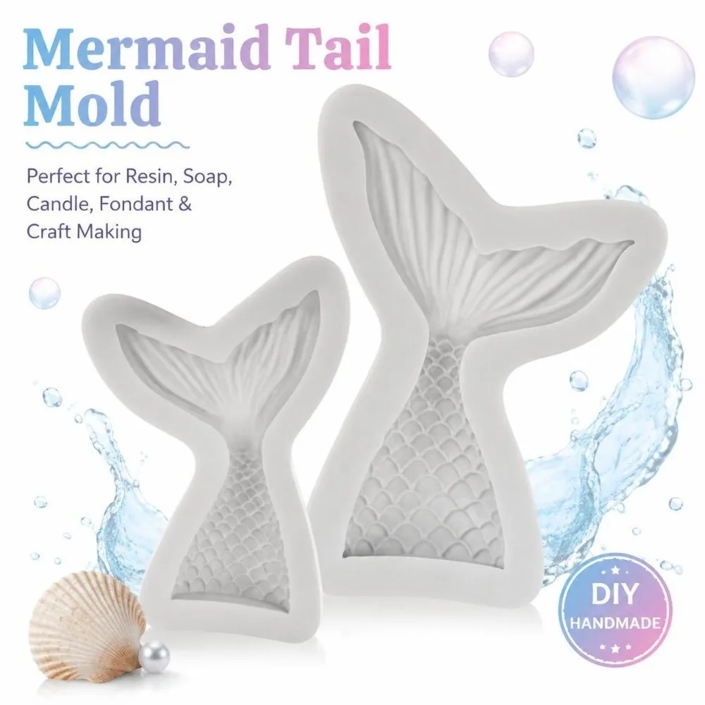 2PCS Liquid Silicone Mermaid Tail Mold Easy Cleaning Nonstick Silicone Mold Dishwasher Friendly Marine Cake Decorating Mold