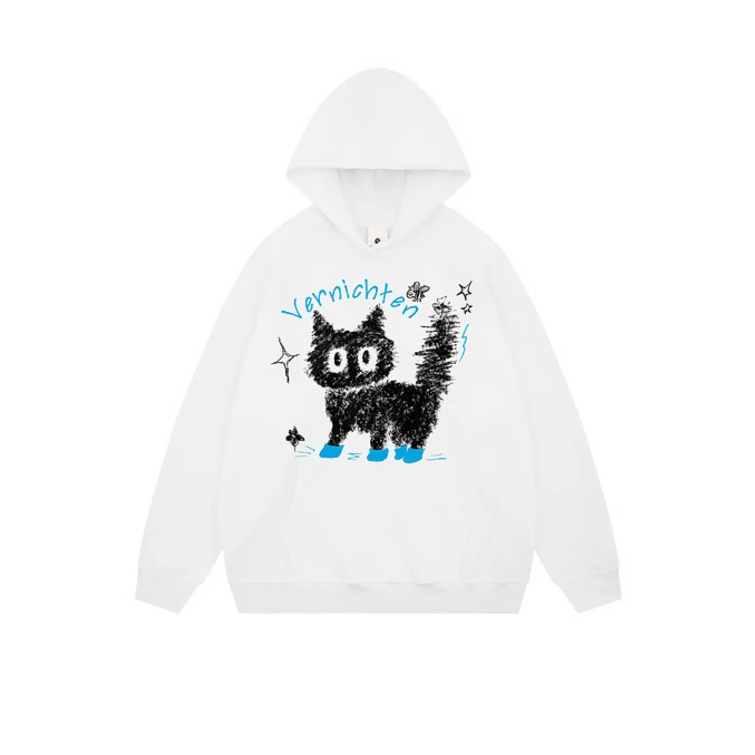 Gato frito gráfico hoodie puro algodão primavera e outono luxo nicho marca moda versátil masculino e feminino y2k hoodie