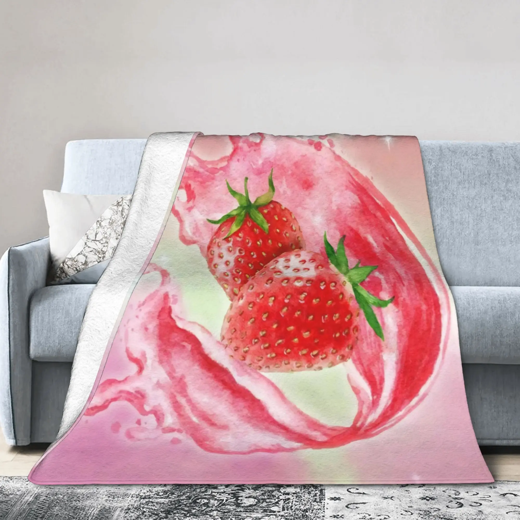 Strawberry Frutiger Aero Cute Blankets Flannel  Warm Throw Blankets for Bedroom Sofa Bedspread