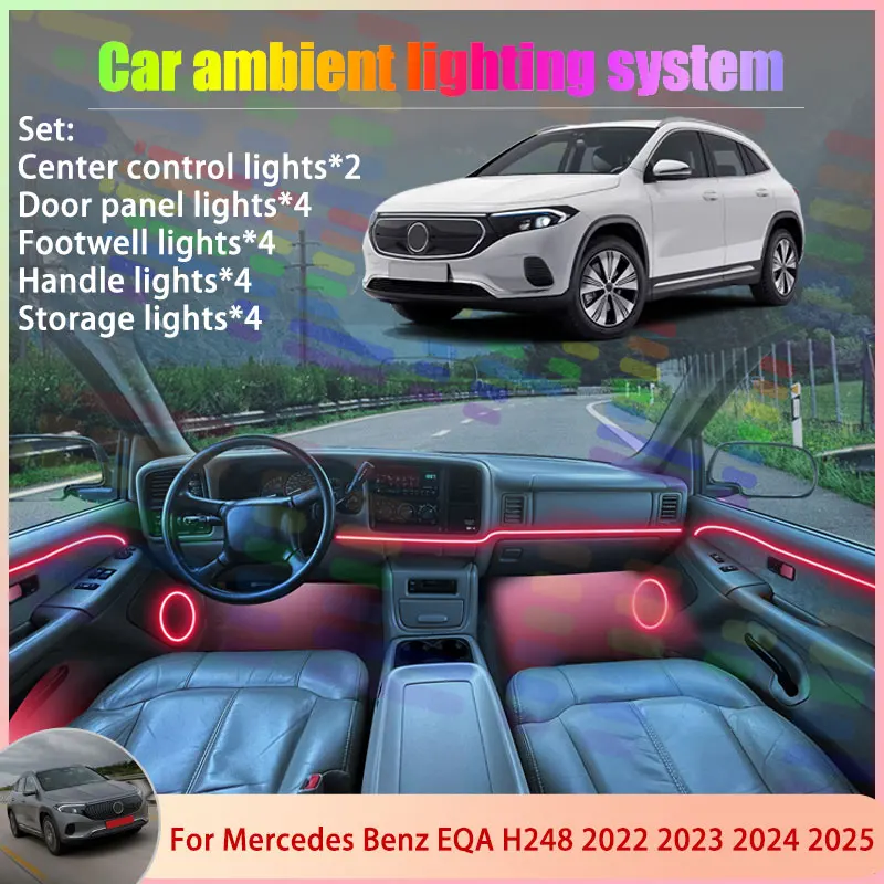 

For Mercedes Benz EQA H248 2022 2023 2024 2025 2/18 in 1 Car Atmosphere Light Lamp RGB Shade Ensemble Streamer Atmosphere Set