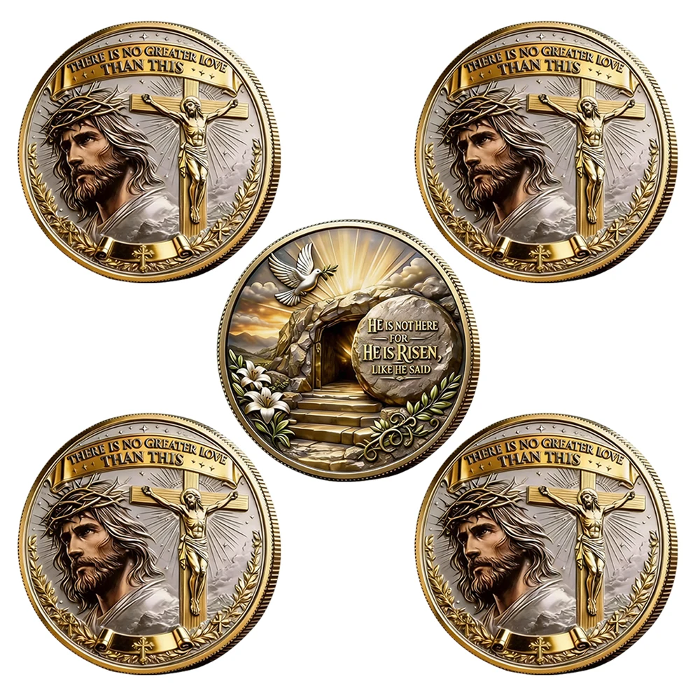 5pcs Jesus & Cross Commemorative Coins Religious Christian Themed Souvenir Coin Collectible Challenge Coin Gifts for Families