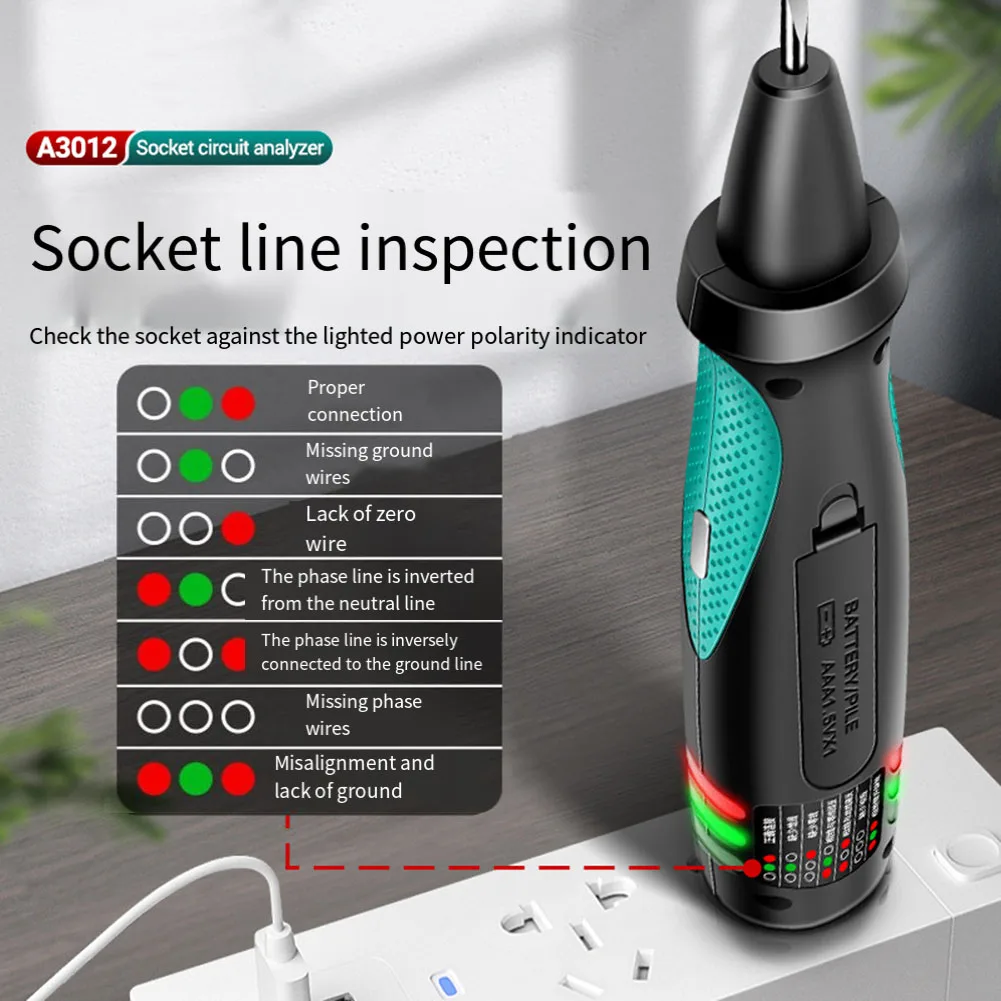 A3012 Socket Circuit Analyzer Smart Test Pen Multi-function Digital Socket Meter Hand Tools Power Tools Accessories