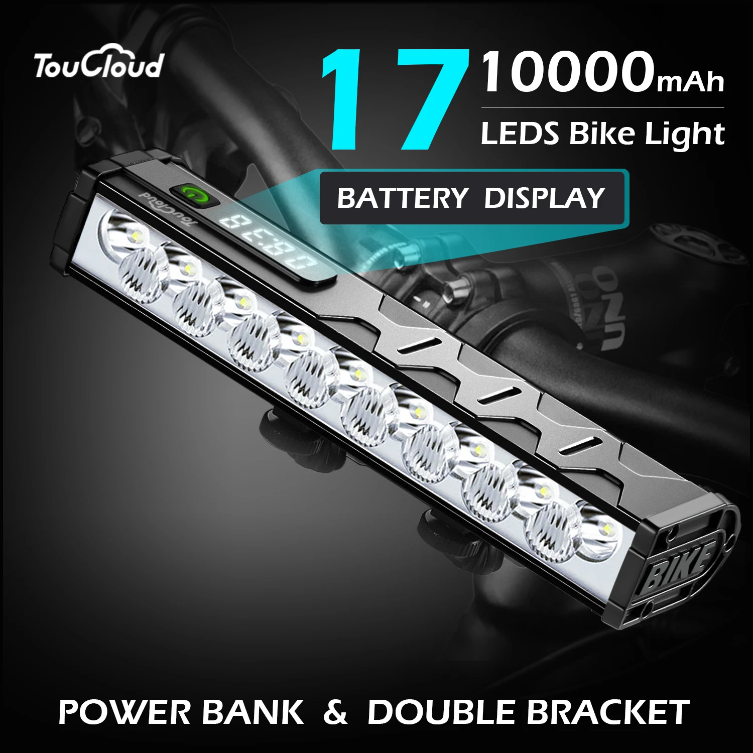 

TouCloud Bicycle Light 17LEDs Front Bike Light 10000mAh Power Bank Flashlight USB Charging MTB Road Cycling Lamp Accessorie Tail
